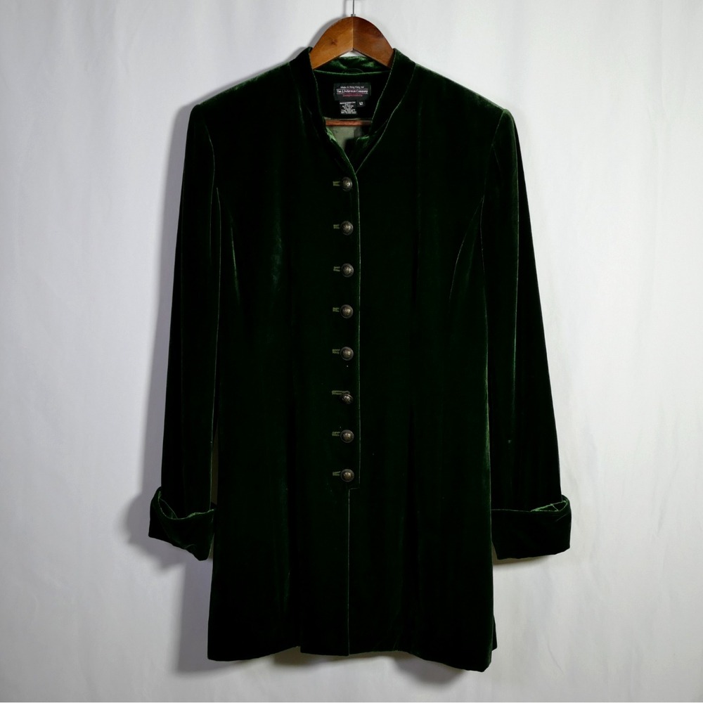 VTG J Peterman Victorian Steampunk Velvet Jacket Size 12 Green Long Whimsigoth